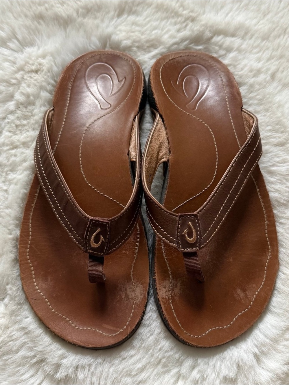 OluKai Kumu Brown Leather Flip-Flop Sandals Women’s Size US 7 EU 37 - Picture 2 of 12
